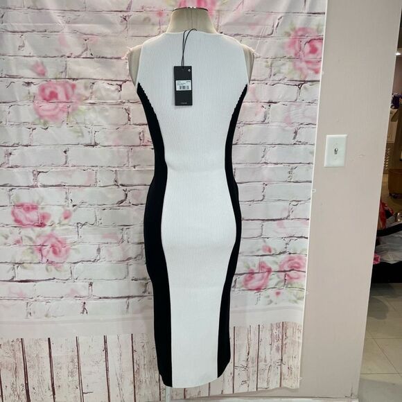 GSTQ NWT white black color block Ribbed V-Neck midi Dress size small - Picture 8 of 13